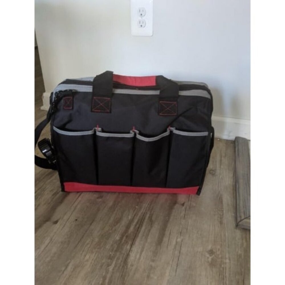 Waterproof Tool Bags, 16-inch Wide Mouth Tool Tote Bag with 25 pockets